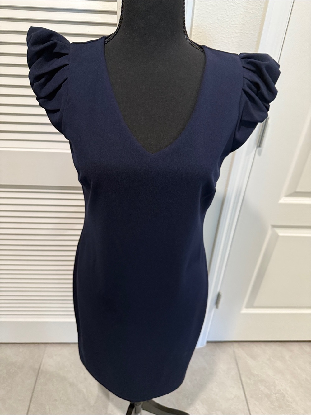 Enfocus Studio Navy V-Neck Puff Sleeve Midi Dress